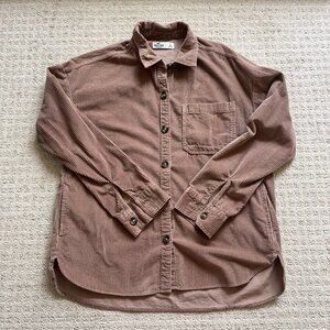 Hollister Button-Up Shirt / Jacket Women Brown Corduroy Long Sleeve Collar